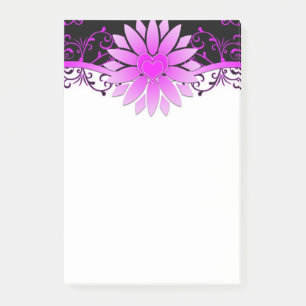 Niedliches Lila Schwarz-weißes Blumendesign Post-it Klebezettel