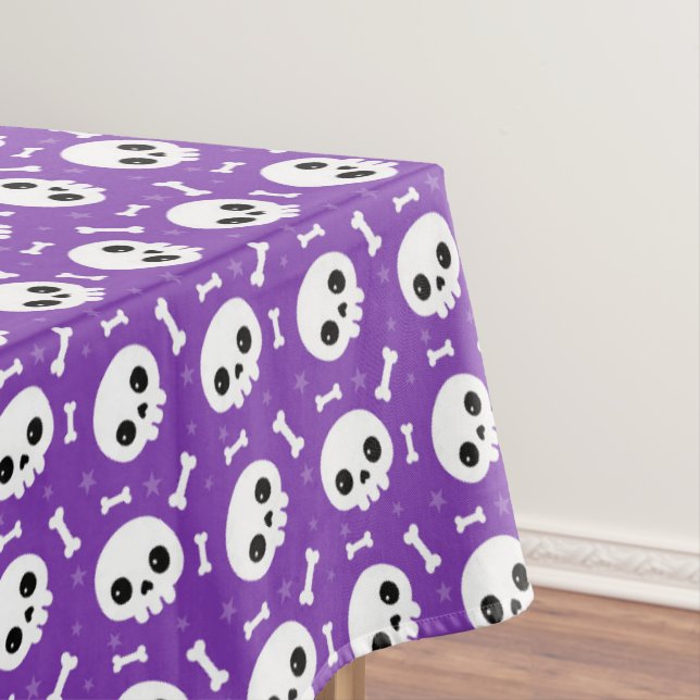 Niedliches Lila Skull & Bones Halloween-Muster Tischdecke (Beispiel)