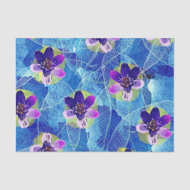 Niedliches Lila und blaues künstlerisches Blumenmu Seidenpapier (Vorderseite)