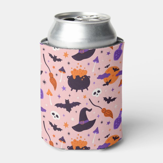 Niedliches Lila und rosa Halloween-Muster Dosenkühler (Kanne Vorderseite)
