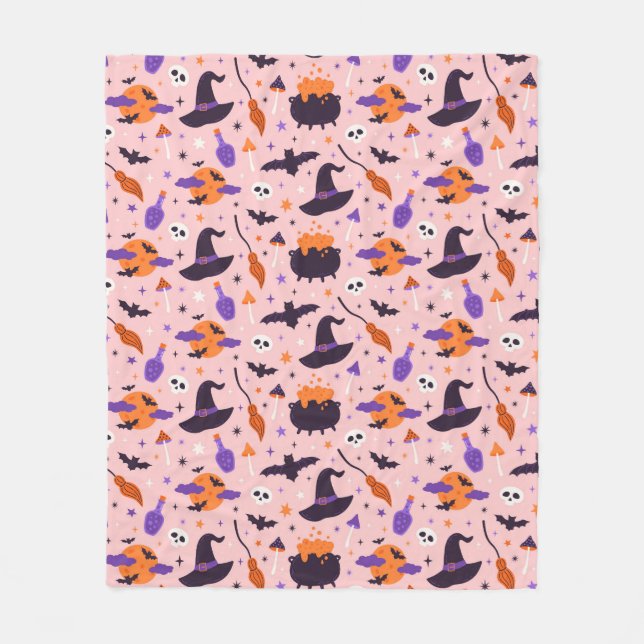 Niedliches Lila und rosa Halloween-Muster Fleecedecke (Vorderseite)