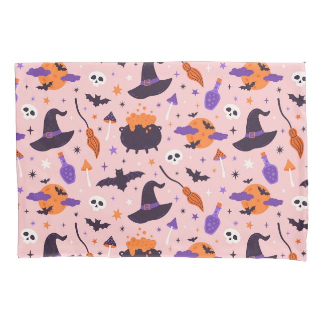 Niedliches Lila und rosa Halloween-Muster Kissenbezug (Vorderseite)