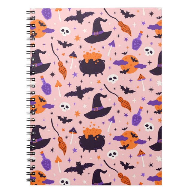 Niedliches Lila und rosa Halloween-Muster Notizblock (Vorderseite)