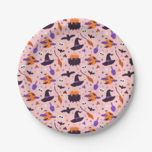 Niedliches Lila und rosa Halloween-Muster Pappteller