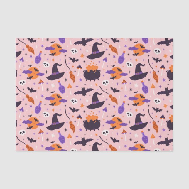 Niedliches Lila und rosa Halloween-Muster Seidenpapier (Vorderseite)