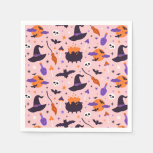 Niedliches Lila und rosa Halloween-Muster Serviette