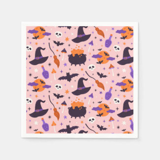 Niedliches Lila und rosa Halloween-Muster Serviette