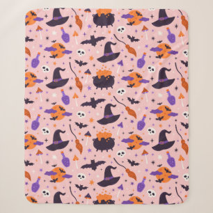Niedliches Lila und rosa Halloween-Muster Sherpadecke