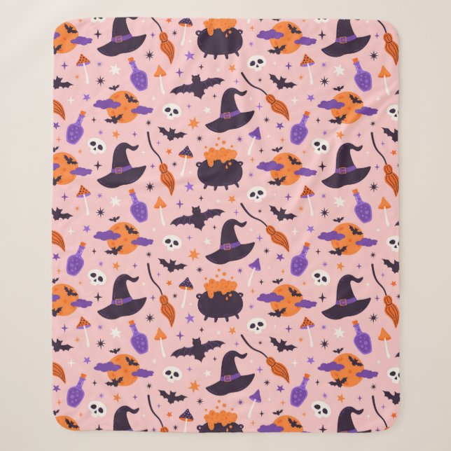 Niedliches Lila und rosa Halloween-Muster Sherpadecke (Vorderseite)