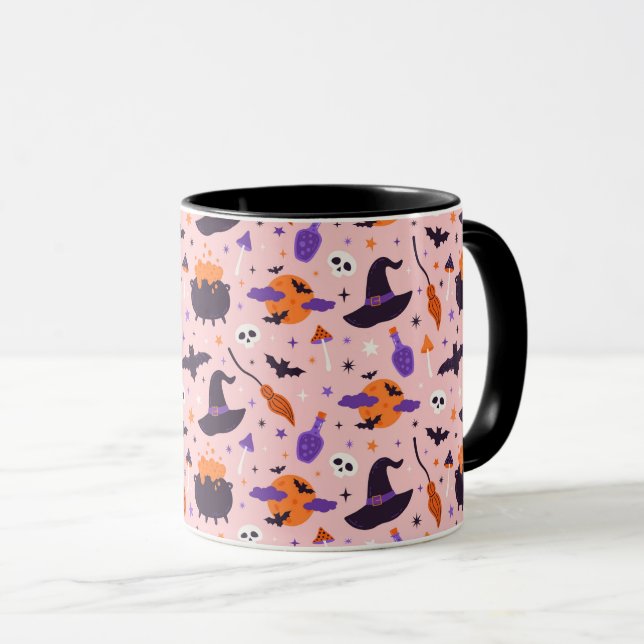 Niedliches Lila und rosa Halloween-Muster Tasse (VorderseiteRechts)