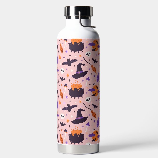 Niedliches Lila und rosa Halloween-Muster Trinkflasche (links)