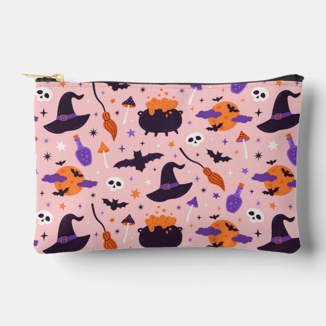 Niedliches Lila und rosa Halloween-Muster Zubehörtasche (Vorderseite)