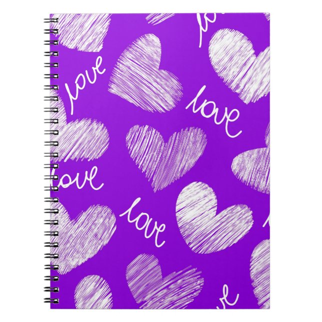 Niedliches Lila White Scribbled Herz mit Liebe Scr Notizblock (Vorderseite)