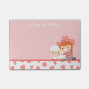 Niedliches Litlte Cowgirl mit Lamm für Mädchen Post-it Klebezettel