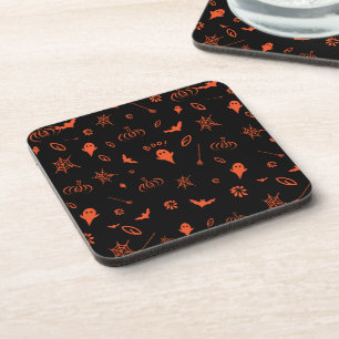 Niedliches Little Ghost Black und Orange Halloween Getränkeuntersetzer