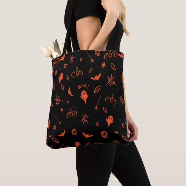 Niedliches Little Ghost Black und Orange Halloween Tasche (Von Nahem)