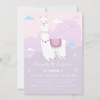 Niedliches Llama Color Pastel Thema Kindergeburtst Einladung