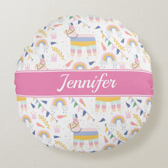 Niedliches Llama Rainbow Baby Kinderzimmer Rundes Kissen (Vorderseite)