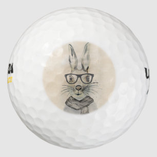 Niedliches lustiges Aquarellbunny mit Brille und S Golfball