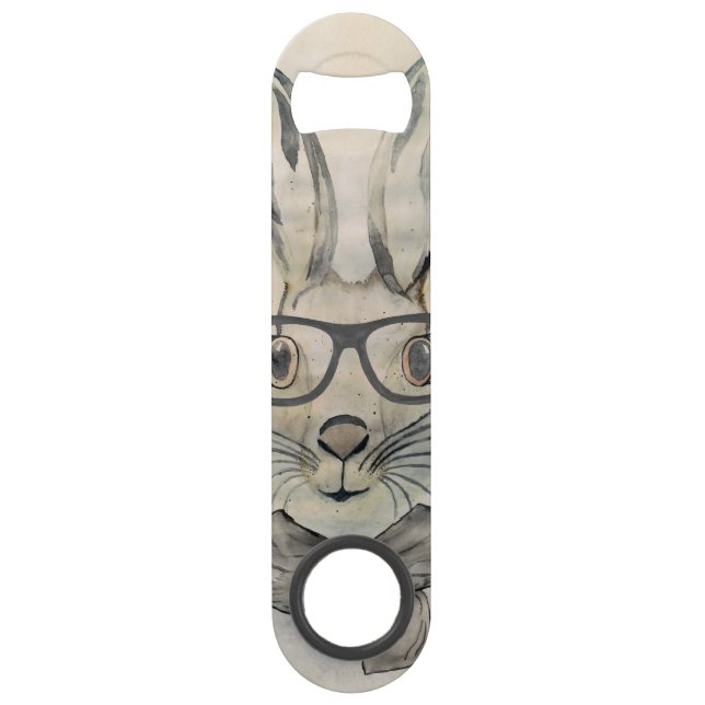 Niedliches lustiges Aquarellbunny mit Brille und S Speedflaschenöffner (Vorderseite)