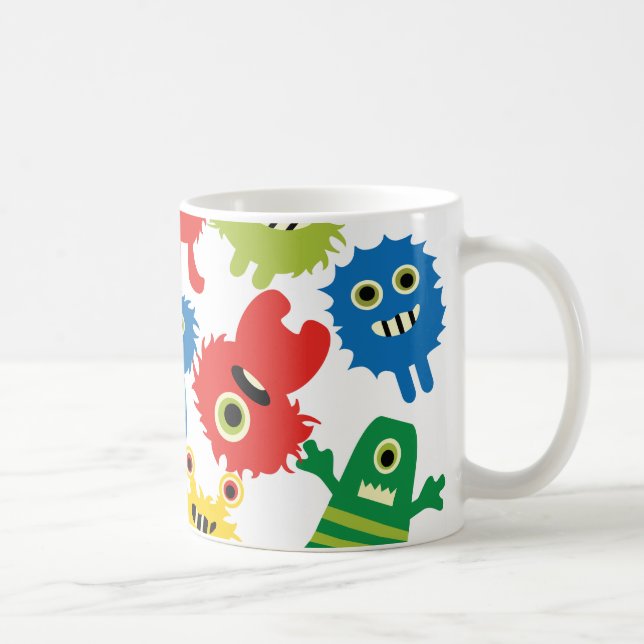 Niedliches lustiges buntes Monster-Muster Kaffeetasse (Rechts)