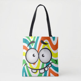 Niedliches, lustiges Gesicht mit einem bunten Must Tasche