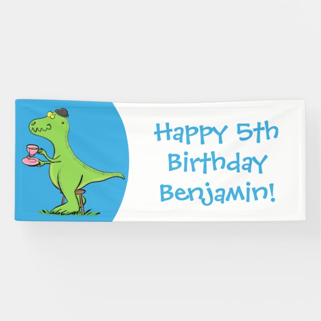 Niedliches, lustiges Grün zum Rex-Dinosaurier-Cart Banner (Horizontal)