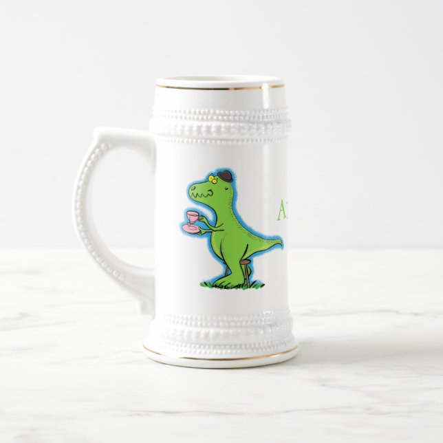 Niedliches, lustiges Grün zum Rex-Dinosaurier-Cart Bierglas (Links)