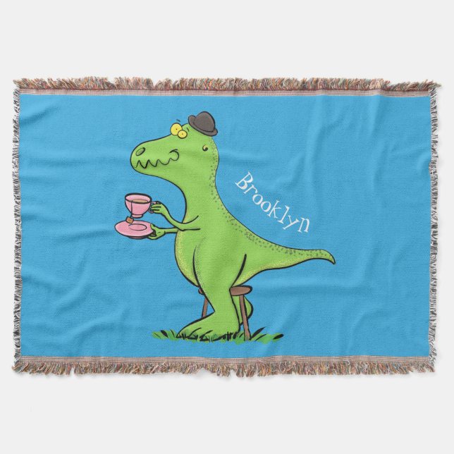 Niedliches, lustiges Grün zum Rex-Dinosaurier-Cart Decke (Vorderseite)