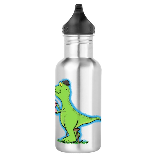 Niedliches, lustiges Grün zum Rex-Dinosaurier-Cart Edelstahlflasche (Rechts)