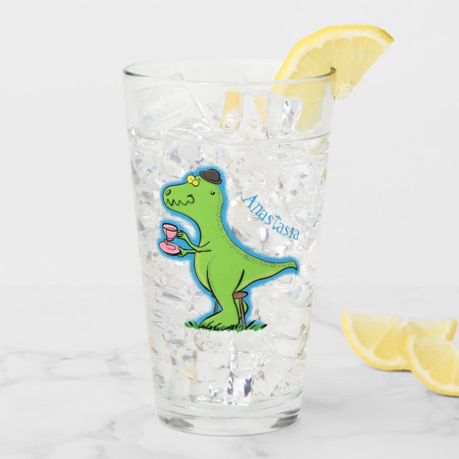 Niedliches, lustiges Grün zum Rex-Dinosaurier-Cart Glas (Rückseite Ice)