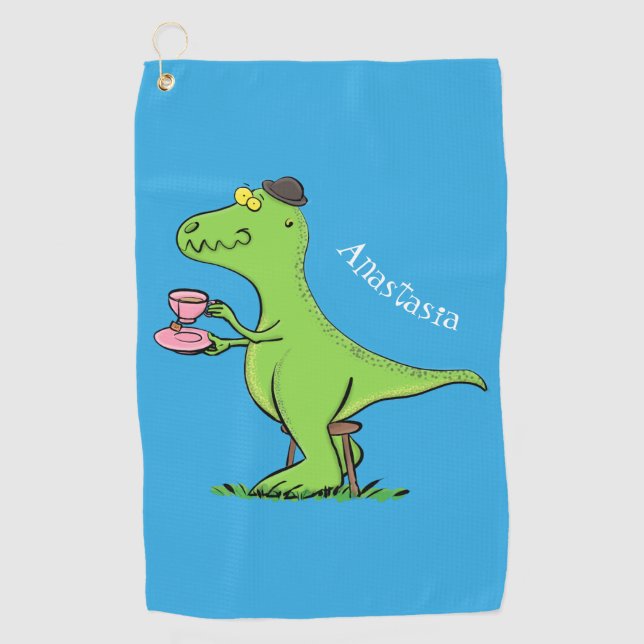 Niedliches, lustiges Grün zum Rex-Dinosaurier-Cart Golfhandtuch (Vorderseite)