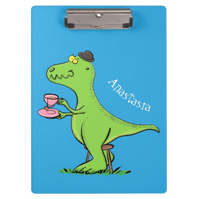 Niedliches, lustiges Grün zum Rex-Dinosaurier-Cart Klemmbrett (Vorderseite)