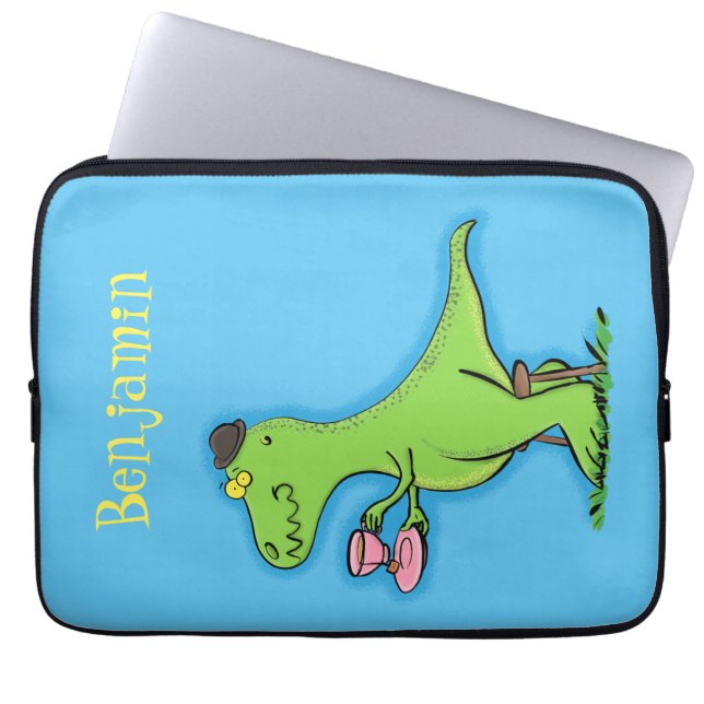 Niedliches, lustiges Grün zum Rex-Dinosaurier-Cart Laptopschutzhülle (Vorderseite)