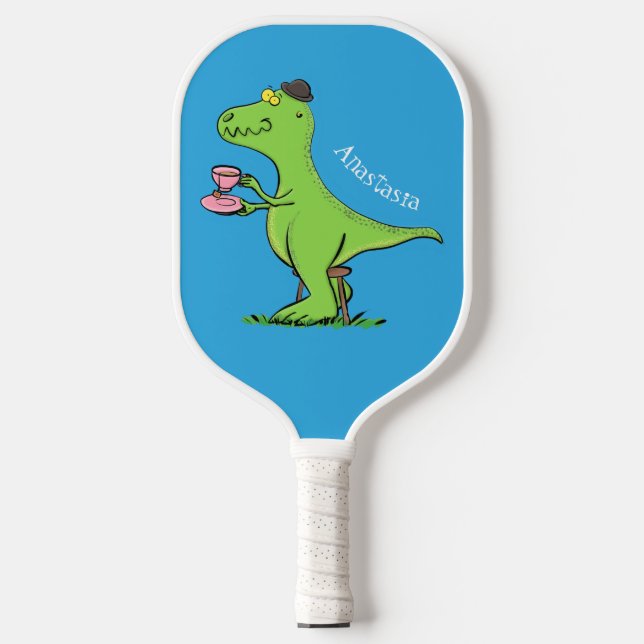 Niedliches, lustiges Grün zum Rex-Dinosaurier-Cart Pickleball Schläger (Vorderseite)