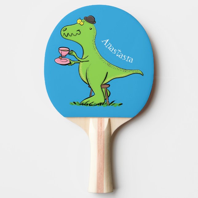 Niedliches, lustiges Grün zum Rex-Dinosaurier-Cart Tischtennis Schläger (Vorderseite)