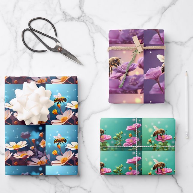 Niedliches, lustiges kleines bunter Bienengeschenk Geschenkpapier Set (Vorderseite)