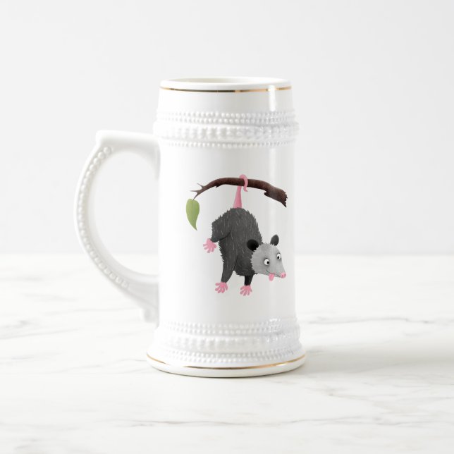 Niedliches lustiges Opossum aus Cartoon Bierglas (Links)