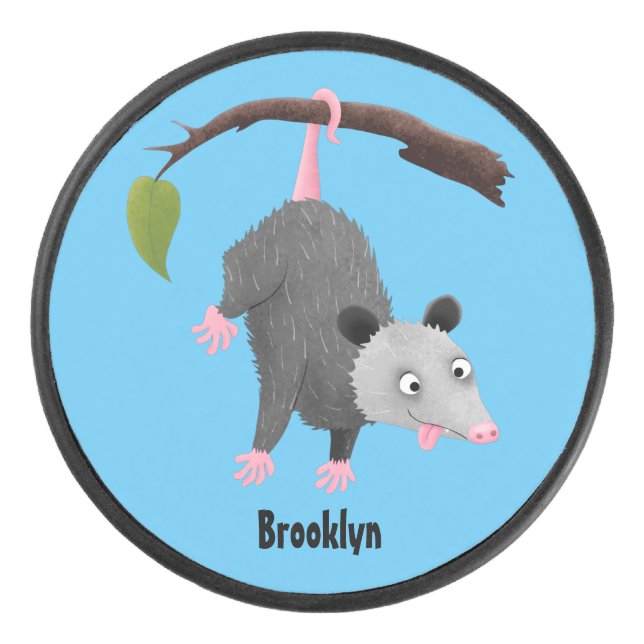 Niedliches lustiges Opossum aus Cartoon Eishockey Puck (Vorderseite)