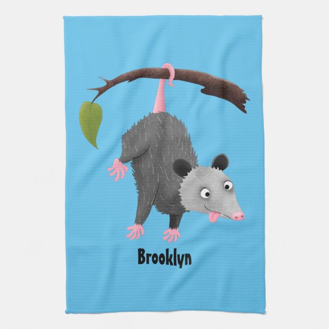 Niedliches lustiges Opossum aus Cartoon Geschirrtuch (Vertikal)