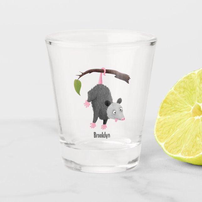 Niedliches lustiges Opossum aus Cartoon Schnapsglas (Vorderseite)