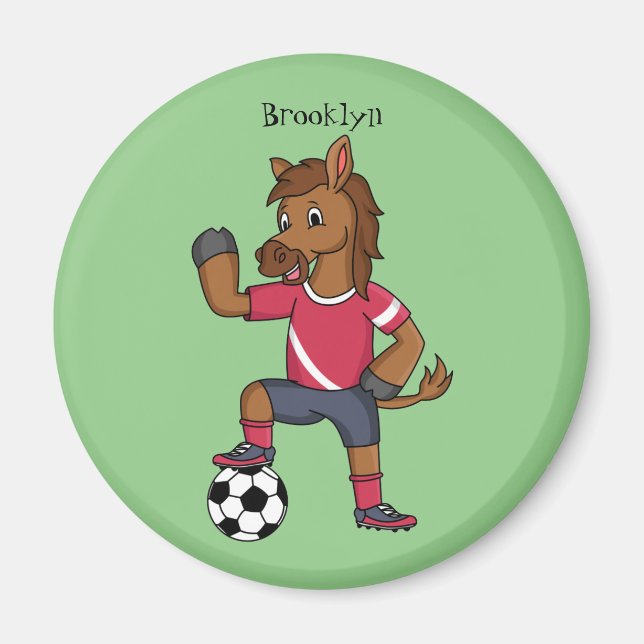 Niedliches lustiges Pferd beim Fußballspielen Cart Magnet (Vorne)