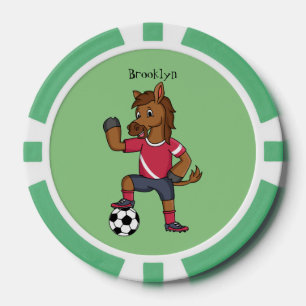 Niedliches lustiges Pferd beim Fußballspielen Cart Pokerchips
