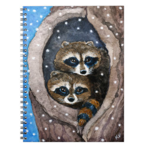 Niedliches lustiges Raccoonswinter-Schnee Notizblock