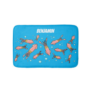 Niedliches, lustiges Rosa-Tintenfisch-Cartoon-Must Badematte