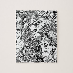 Niedliches, lustiges, schwarz-weißes Puzzle