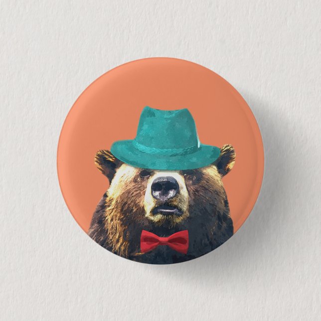 Niedliches lustiges Tier des Bären Wald Button (Vorderseite)