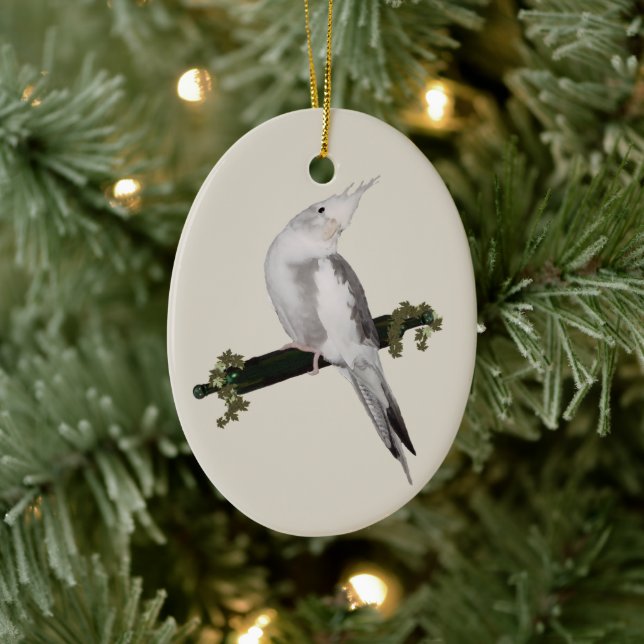 Niedliches Lutino Cockatiel Bird Ivy Pere Tier Keramik Ornament (Baum)