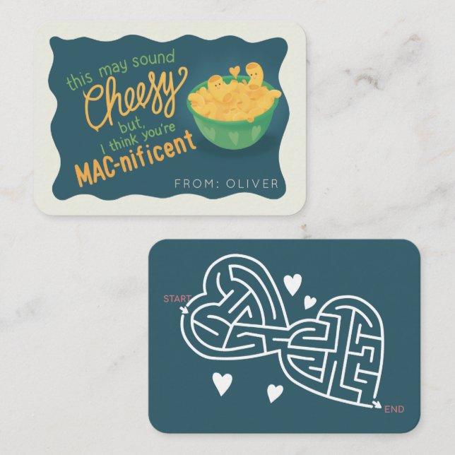 Niedliches Mac-ausgeprägtes Mac & Cheese-Klassenzi Mitteilungskarte (Vorne/Hinten)