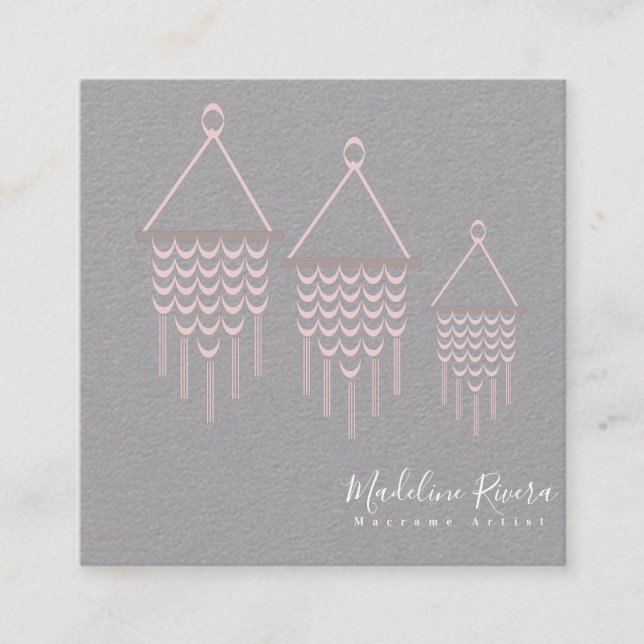 Niedliches Macrame Artist Handmade Design Pink Quadratische Visitenkarte (Vorderseite)